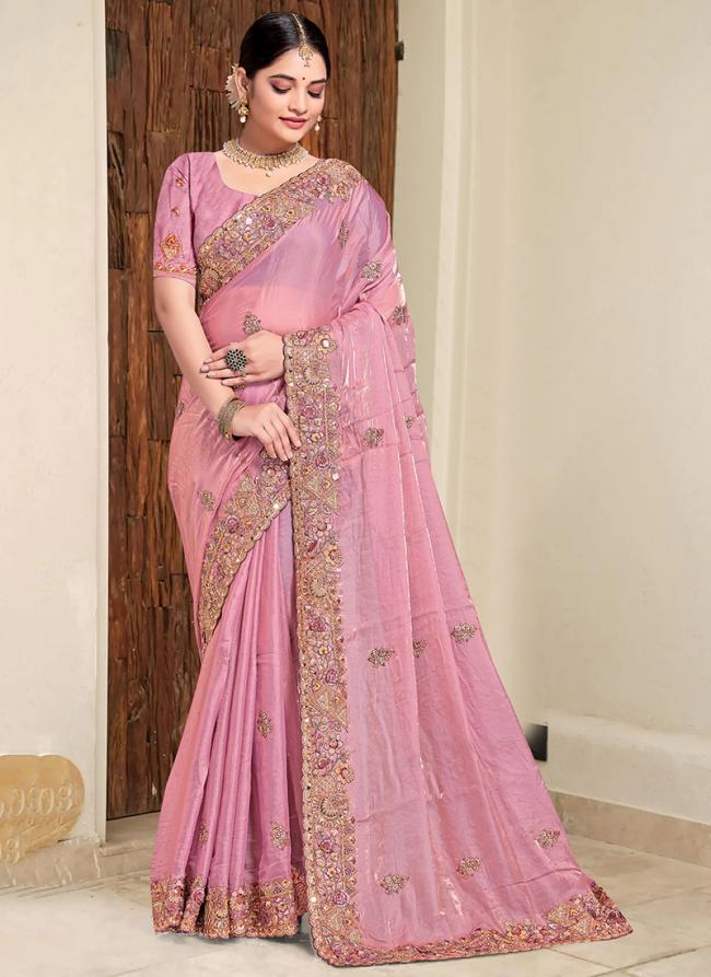 Two Tone Silk Pink Wedding Wear Khatli Work Saree